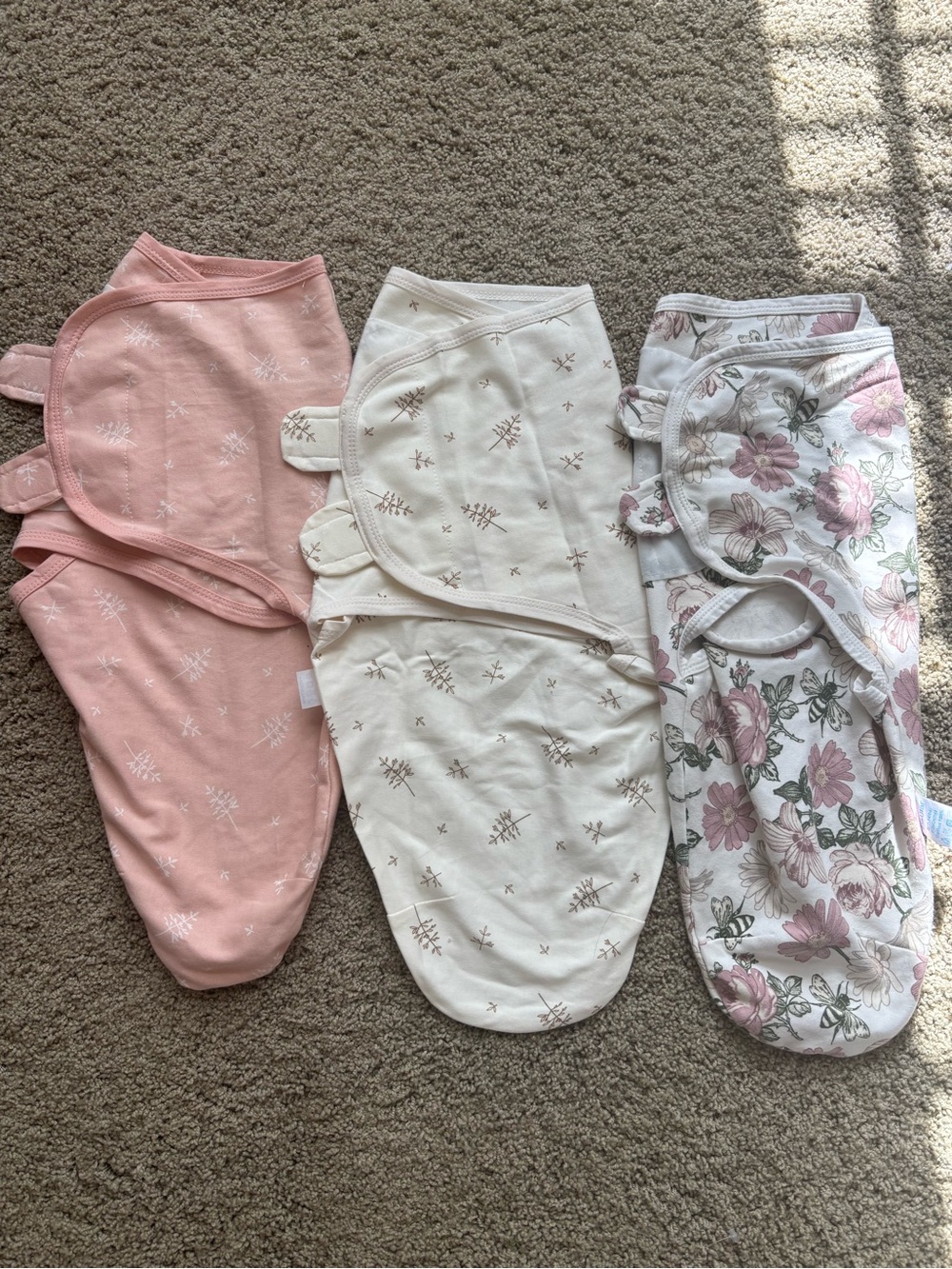 Set of 3 Baby Swaddle Wraps - Pink, Cream & Floral